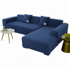 SALA FABULOSA - Funda de mueble modular SOFÁ CAMA 2 piezas Terciopelo liso con 2 fundas de cojines - Cobalto