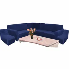 SALA FABULOSA - Funda de mueble modular 6 pzs terciopelo liso con 6 fundas de cojines - Cobalto