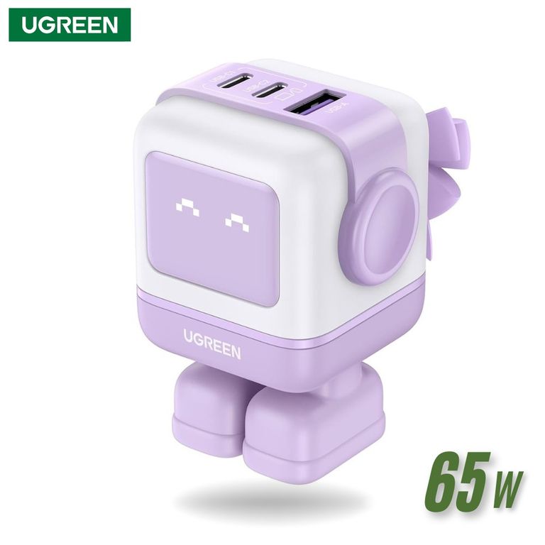 CARGADOR ROBOT UNO 65W 3-PORT GAN FAST CHARGER PURPURA