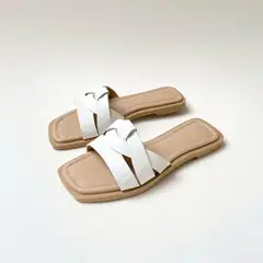 WHITE - Sandalias Flats Zea en cuero blanco