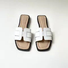 WHITE - Sandalias Flats en cuero