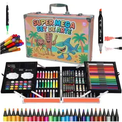 GENERICO - Set de Arte Maleta de Aluminio 132 Piezas touch y dual felices