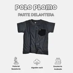 YONISTERS CLOTHING - Polo Casual Niño Gris oscuro Plomo 100% Algodón Diseño Clásico con Bolsillo Kids