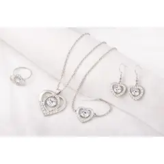 GENERICO - Collar aretes pulsera y anillo plateado