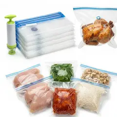 GENERICO - Sistema de Vacío 21 Piezas REUTILIZABLE Bolsas Vacio ALIMENTOS + Bomba No Requiere Selladora
