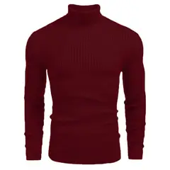 BAALATHKKO5 - Sweaters Jersey Poleron Cuello Alto Invierno Hombre - ROJO
