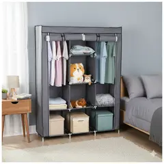 GENERICO - Ropero de Tela Reforzado Armable Portátil 3 Cuerpos y 8 Divisiones - 130x45x175 cm Gris