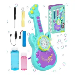 GENERICO - Guitarra Burbujero Musical Recargable con Luces Color Verde - Juguete Interactivo