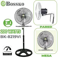 BOSSKO - Ventilador 18 Pulgadas 3 en 1 Semi Industrial 200 Wats BK-8219VI