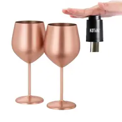 KOTIINI - Set 2 copas acero inoxidable 500ml oro rosa + Tapón conservador de vino