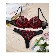 GENERICO - LENCERÍA SEXY BRASIER CON TRUSA TRANSPARENTE XL