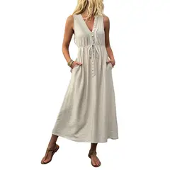 BLWOENS - Vestido casual de verano para mujeres - Beige