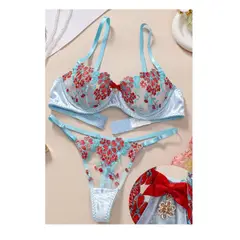 GENERICO - SET DE LENCERIA DE ENCAJE BORDADO CONJUNTO SEXY S