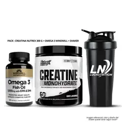 NUTREX RESEARCH - Creatina 300 g + Omega 3 Windmill - Fish Oil 1000 mg Windmill 180 cápsulas + Shaker