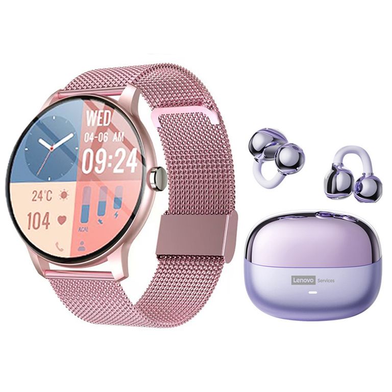 Audifonos LE06 Morado Bluetooth y Fit Pro reloj inteligente P