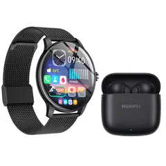 HUAWEI - Freebuds se 2 Audífonos Negro y Toumi Fit Pro -B Reloj inteligente