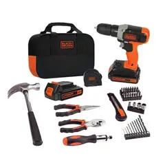 BLACK+DECKER - Taladro Atornillador 20V MAX 2Bat. y Carg. + Kit de herramientas 54 Pzs Black & Decker BCD702PK2B-B2