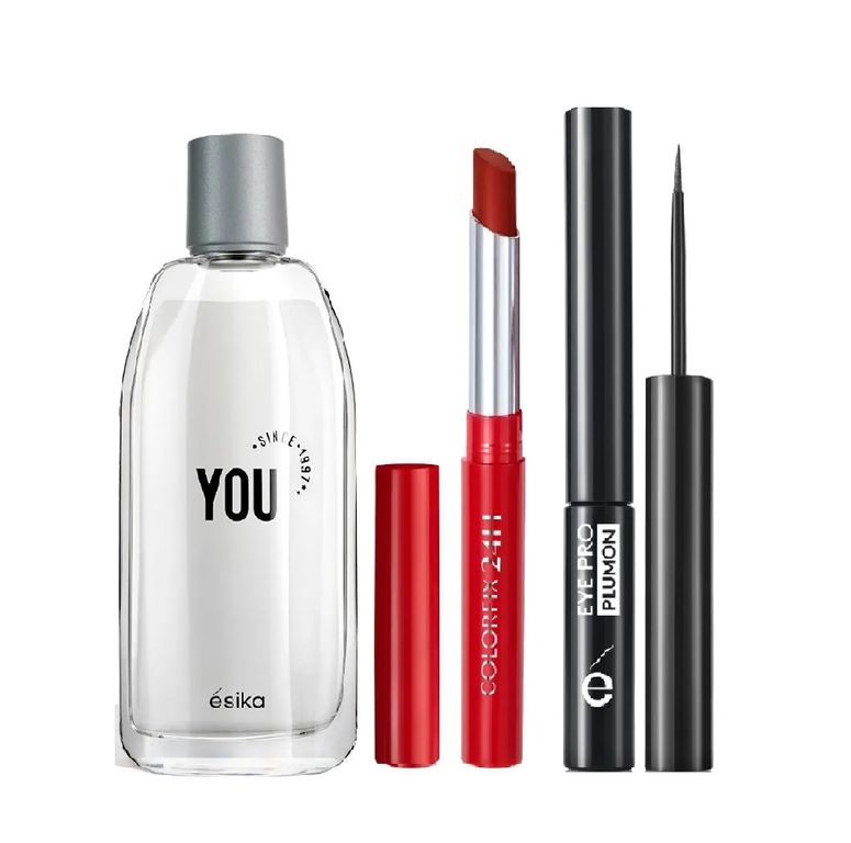 Set You perfume + delineador plumon + labial pimienta caliente