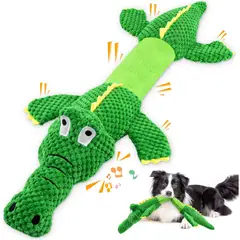 IMPORTADO MC - Peluche con Sonido para Perros de Todos los Tamaños Juguete Interactivo Masticable Cocodrilo Verde