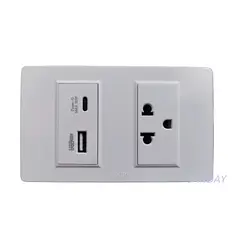 GENERICO - TOMACORRIENTE DOBLE UNIVERSAL + CARGADOR USB TIPO A Y TIPO C PLACA BLANCA Y DADOS BLANCOS SANDAY