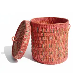 START FG - Cesto de Mimbre con Tapa Multicolor - Esencial Organizador Decorativo 40 cm