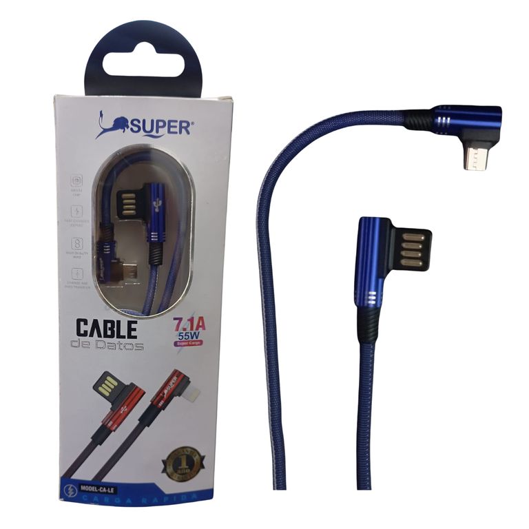 CABLE DE CARGA SUPER EN L TIPO USB A V8 55W 71A