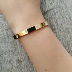 GENERICO - Pulsera dorada de acero inoxidable trébol Tessa con incrustaciones