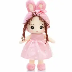 GENERICO - Muñeca de Peluche 38 cm con Vestido y Orejitas – Colores Pastel