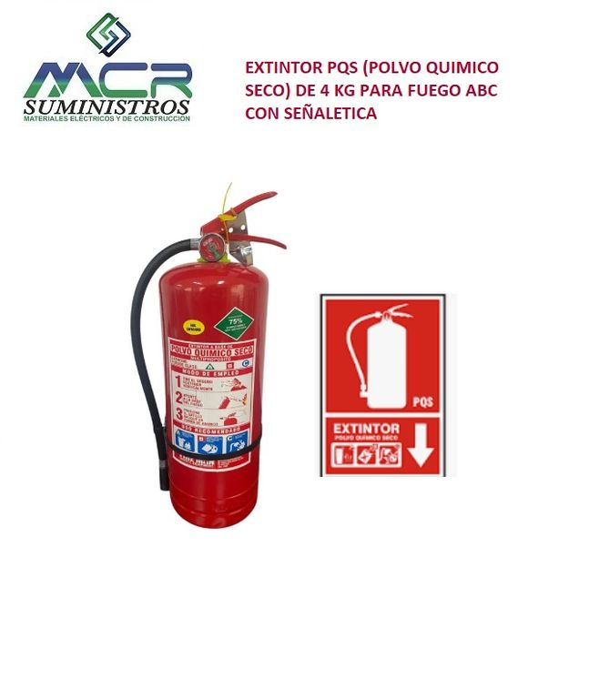EXTINTOR PQS ABC DE 4 KG POLVO QUIMICO SECO CON SEÑALETICA