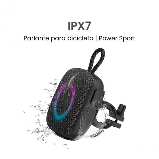 Parlante Bluetooth Power Sport – para manubrio, IPX7, FM Micro SD, hasta 3.5 H, RGB, TWS