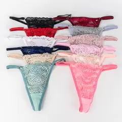 GENERICO - PACK 6 TANGA DE HILO ENCAJE COLORES VARIADOS