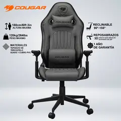 COUGAR - SILLA EXPLORE JET GRAY F COMODIDAD ESTILO TERCIOPELO RECLINA 155°