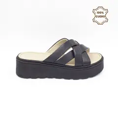 FAR WEST - Sandalias Plataforma Mujer Damaris Cuero Negro