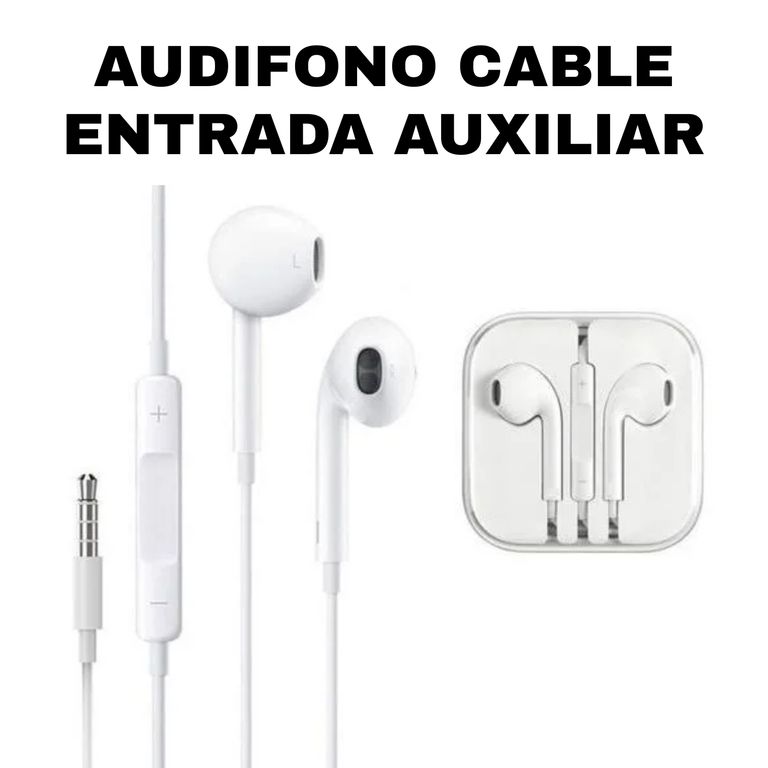 AUDIFONO CABLE AUXILIAR CON CONTROL VOLUMEN BLANCO