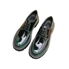 DANWEILE - Mocasines de Azul-negro con plataforma zapatos de cuero para hombre