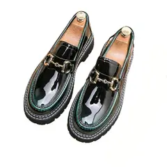 DANWEILE - Zapatos casuales de cuero para hombre de estilo británico Azul oscuro