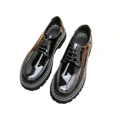 DANWEILE - Mocasines de charol negro con plataforma zapatos de cuero para hombre