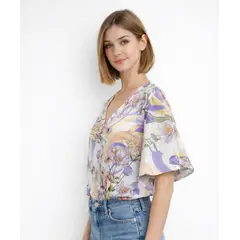 MARWAL - Blusa Celin By , Color Hueso / Flores amarillas y Lilas