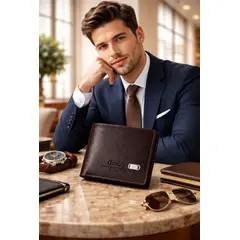 GENERICO - BILLETERA DE CUERO PU PARA HOMBRE COLOR MARRÓN OSCURO