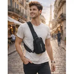 GENERICO - MORRAL PECHERA BOLSO MOCHILA CROSSBODY BANDOLERA CRUZADO ANTIRROBO USB NEGRO SMALL