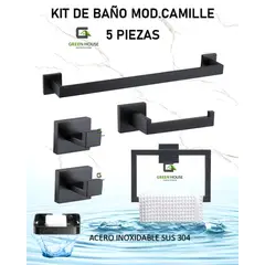 GREEN HOUSE - KIT DE BAÑO MOD CAMILLE ACERO INOXIDABLE NEGRO MATE