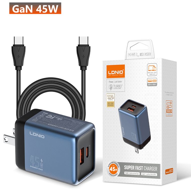 Cargador GaN Q12 de 45W con Cable C a C Super Fasr Charger - Azul