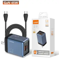 LDNIO - Cargador GaN Q12 de 45W con Cable C a C Super Fasr Charger - Azul