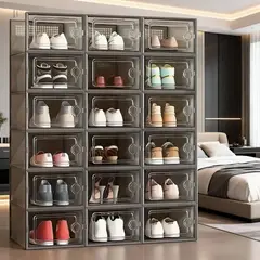 GENERICO - Set x 20 Organizador De Zapatillas Con Rejilla De Ventilación - Marco Gris