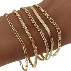 GENERICO - Set 5 Pulseras Doradas Mujer Elegante