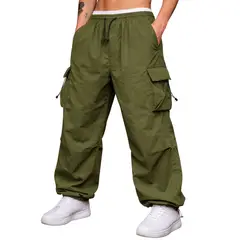 ENKI - Pantalón Cargo Oversized Hombre Parachute Tela Mojada Streetwear 7 Colores