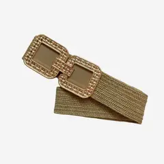 KAST PE - Cinturón elástico Daphne KHAKI con hebilla dorada