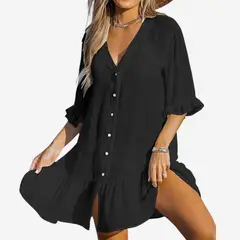 KAST PE - Salida de Playa Melita NegroB Vestido para Mujer - Talla M/L