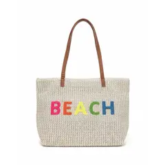 GENERICO - Bolso Tote de Playa Mujer con Asas Marrones y letras de colores