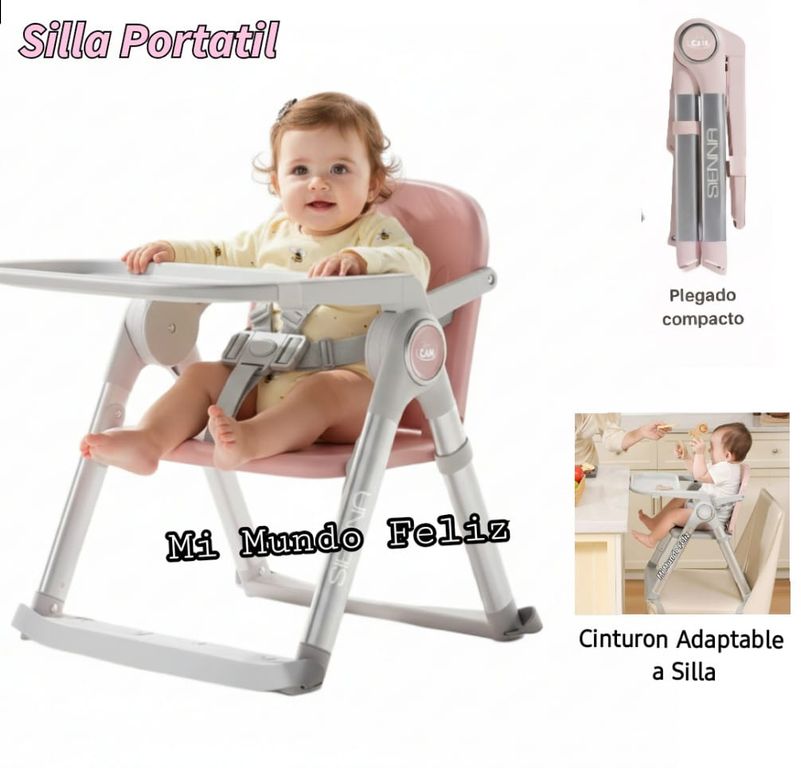 Silla de Comer para Bebe Portatil Plegado Compacto Rosa